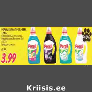 Allahindlus - PERSIL EXPERT PESUGEEL 1,46L Color, Black 20 pesukorda,Pure&Natural, Sensitive Gel