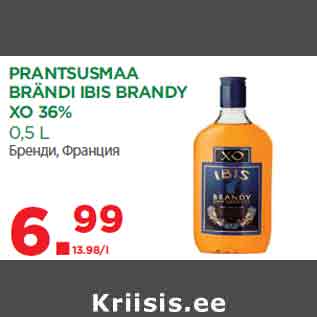 Allahindlus - PRANTSUSMAA BRÄNDI IBIS BRANDY XO 36% 0,5 L