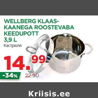 Allahindlus - WELLBERG KLAASKAANEGA ROOSTEVABA KEEDUPOTT 3,9 L