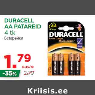 Allahindlus - DURACELL AA PATAREID 4 tk