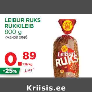 Allahindlus - LEIBUR RUKS RUKKILEIB 800 g