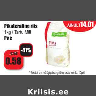 Allahindlus - Pikateraline riis 1kg/Tartu Mill