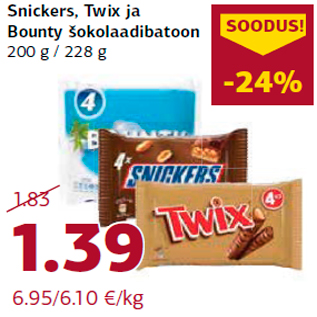 Allahindlus - Snickers, Twix ja Bounty šokolaadibatoon