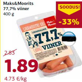 Allahindlus - Maks&Moorits 77,7% viiner 400 g