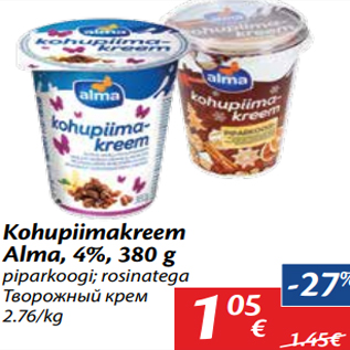 Allahindlus - Kohupiimakreem Alma, 4%, 380 g