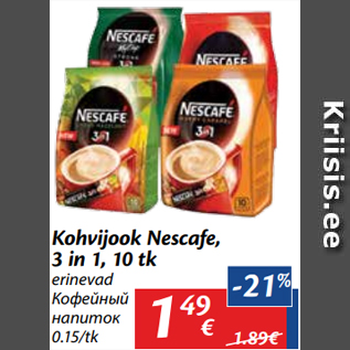 Allahindlus - Kohvijook Nescafe, 3 in 1, 10 tk