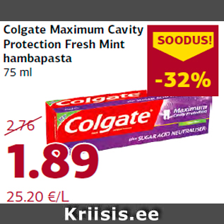 Allahindlus - Colgate Maximum Cavity Protection Fresh Mint hambapasta 75 ml