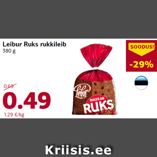 Allahindlus - Leibur Ruks rukkileib 380 g