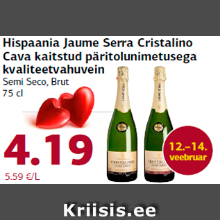 Allahindlus - Hispaania Jaume Serra Cristalino Cava kaitstud päritolunimetusega kvaliteetvahuvein