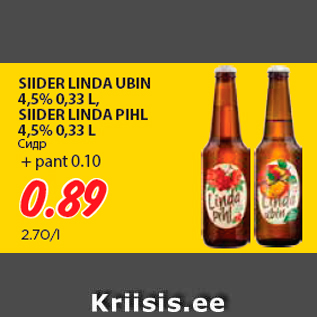 Allahindlus - SIIDER LINDA UBIN 4,5% 0,33 L, SIIDER LINDA PIHL