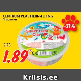 Allahindlus - CENTRUM PLASTILIIN 4 x 16 G