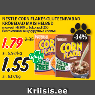 Allahindlus - NESTLE CORN FLAKES GLUTEENIVABAD KRÕBEDAD MAISIHELBED