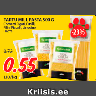 Allahindlus - TARTU MILL PASTA 500 G