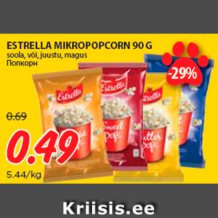 Allahindlus - ESTRELLA MIKROPOPCORN 90 G