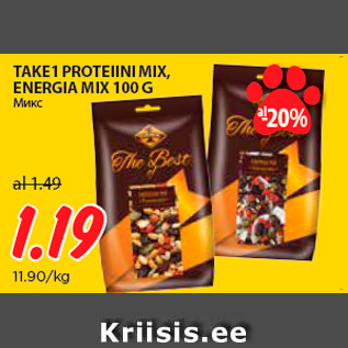 Allahindlus - TAKE1 PROTEIINI MIX, ENERGIA MIX 100 G