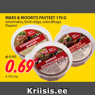 Allahindlus - MAKS & MOORITS PASTEET 170 G