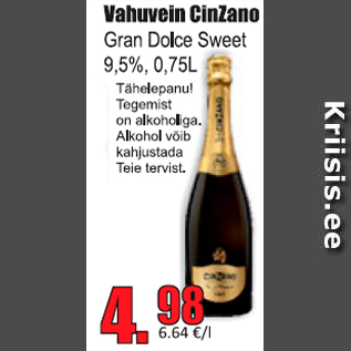 Allahindlus - Vahuvein CinZano Gran Dolce Sweet