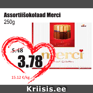 Allahindlus - Assortiišokolaad Merci 250 g