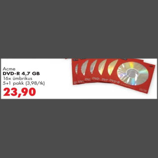 Allahindlus - Acme DVD-R 4,7 GB 16x ümbrikus