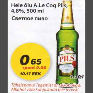 Allahindlus - Hele õlu A.Le Coq Pils