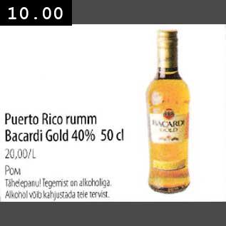 Allahindlus - Puerto Rico rumm Bacardi Gold 40% 50ml