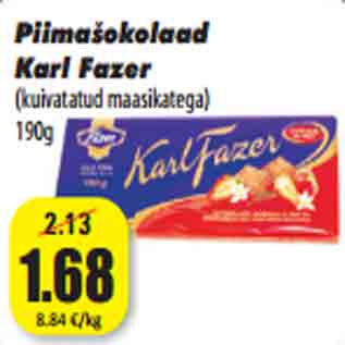 Allahindlus - Piimašokolaad Karl Fazer (kuivatatud maasikatega) 190g