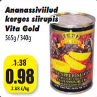 Allahindlus - Ananassiviilud kerges siirupis Vita Gold 565g / 340g