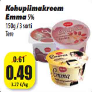 Allahindlus - Kohupiimakreem Emma 5% 150g / 3 sorti Tere