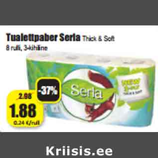 Allahindlus - Tualettpaber SerlaThick & Soft 8 rulli, 3-kihiline