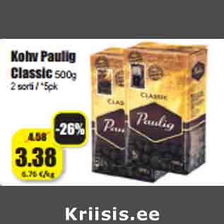 Allahindlus - Kohv Paulig Classic 500g 2 sorti / *5pk