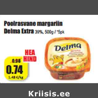 Allahindlus - Poolrasvane margariin Delma Extra 39%, 500g / *5pk