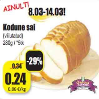 Allahindlus - Kodune sai (viilutatud) 280g / *5tk