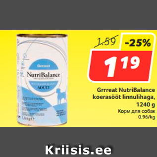 Allahindlus - Grrreat NutriBalance koerasööt linnulihaga, 1240 g