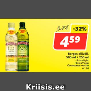 Allahindlus - Borges oliivõli, 500 ml + 250 ml