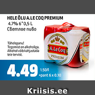 Allahindlus - HELE ÕLU A.LE COQ PREMIUM