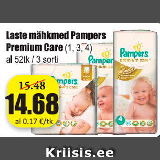 Allahindlus - Laste mähkmed Pampers Premium Care (1, 3, 4)