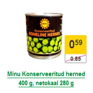 Allahindlus - Minu Konserveeritud herned 400 g, netokaal 280 g