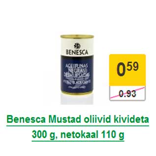 Allahindlus - Benesca Mustad oliivid kivideta 300 g, netokaal 110 g