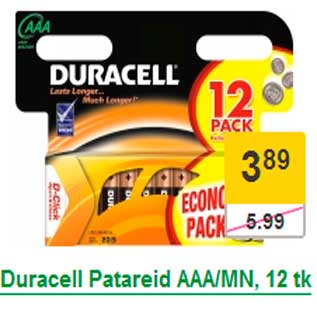 Allahindlus - Duracell Patareid AAA/MN, 12 tk