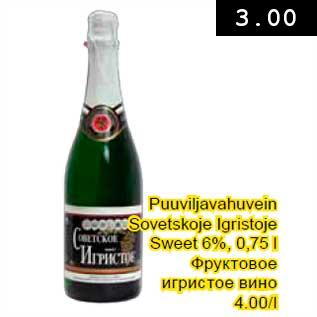 Allahindlus - Puuviljavahuvein Sovetskoje Igristoje Sweet 6%, 0,75 l