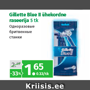 Allahindlus - Gillette Blue II ühekordne raseerija 5 tk