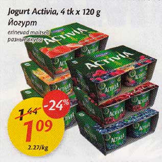 Allahindlus - Jogurt Activia, 4 tk x 120 g erinevad maitsed