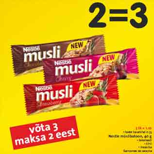 Allahindlus - Nestle müslibatoon, 40 g • šokolaadi • kirsi • maasika