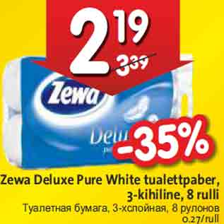 Allahindlus - Zewa Deluxe Pure White tualettpaber, 3-kihiline, 8 rulli