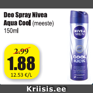 Allahindlus - Deo Spray Nivea Aqua Gool (meeste) 150 ml