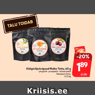 Allahindlus - Köögivilja krõpsud Mulke Tettu, 60 g