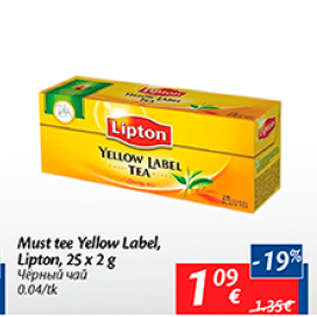 Allahindlus - Must tee Yellow Label, Lipton, 25 x 2 g