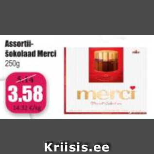 Allahindlus - Assortiisokolaad Merci 250 g