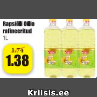 Allahindlus - Rapsiõli Oilio rafineeritud 1 L