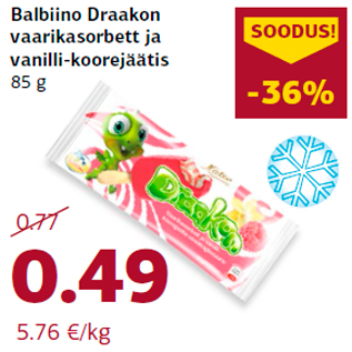 Allahindlus - Balbiino Draakon vaarikasorbett ja vanilli-koorejäätis 85 g